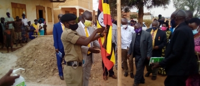 Hon Kyooma, Chair Happy and other leaders join in raising the flag to mark the beggining of Kanyarugiri Town Council